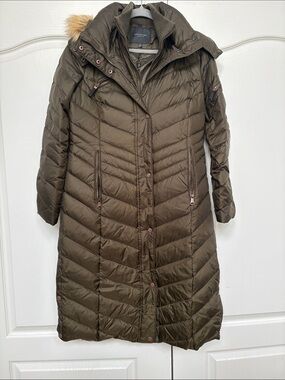 Marc New York Olive Long Quilted Puffer Coat with Hood